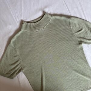 Silx Mockneck Ribbed Short Sleeve Top - Soft Green